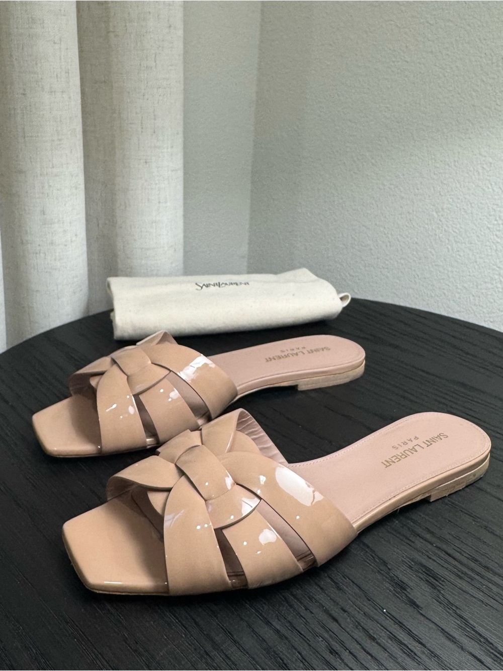 Saint Laurent YSL Tribute Nu Pieds Sandals Patent Nude 38